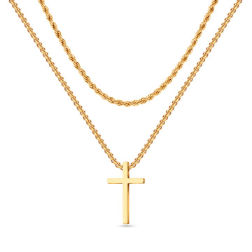 Black/Gloden/Silvery, stainless steel men's cross necklace, layered rope chain box chain cross pendant necklace, 16-24 inches
