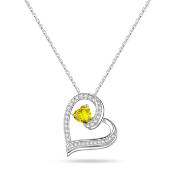 Romavan brand, Right-Skewed Heart Birthstone Necklace, colored cubic zirconia pendant necklace, for January to December