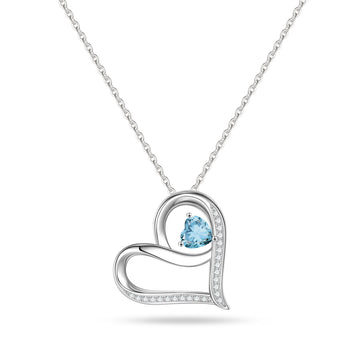 Romavan brand, silver upper right heart necklace, colored cubic zirconia pendant necklace, available from January to December