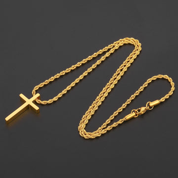 Golden, rope chain, stainless steel melon seed buckle cross single-layer chain, style A1 perforated