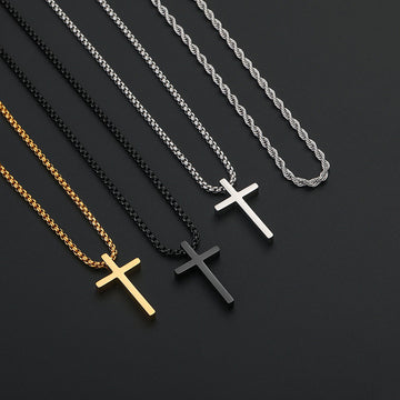 Black, three to one rope chain, stainless steel melon seed buckle cross double-layer chain, style B rope and Figaro buckle