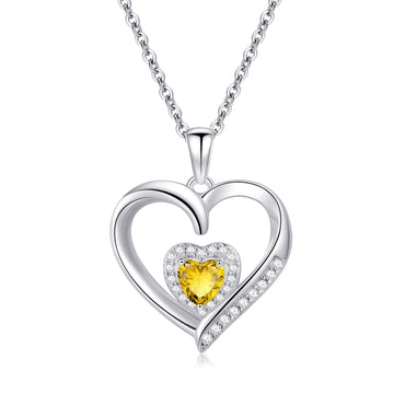 Silvery, women's heart-shaped birthstone necklace, S925 silver plated birthstone necklace, suitable for teenagers and girls, birthday jewelry gift;