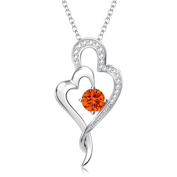 Silver necklace, heart-shaped birthstone necklace, 925 silver plated zircon pendant necklace, women's jewelry gift, Valentine's Day gift for women's wives and girls