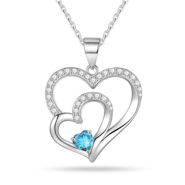 Romavan brand, double heart-shaped birthday stone necklace, colored cubic zirconia pendant necklace, for January to December