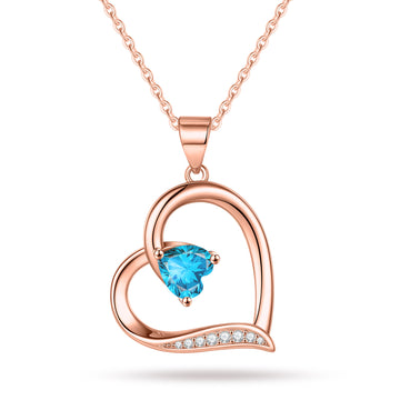 Romavan brand, rose gold heart-shaped birthstone necklace, colored cubic zirconia pendant necklace, for January to December