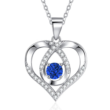 Silvery, droplet shaped heart-shaped birthstone necklace, S925 silver plated birthstone chain, suitable for teenage girls, birthday jewelry gift;