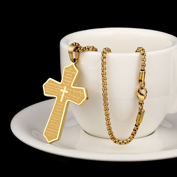 Black/golden/silvery, pearl chain style single-layer chain, small letter cross pendant necklace, style B chord prayer
