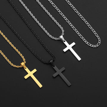 Stainless steel cross necklace, styled D-Figaro&rope chain