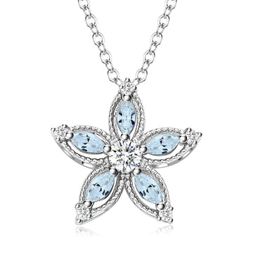 Silvery, flower birthstone necklace, S925 silver plated birthstone necklace, suitable for teenage girls, birthday jewelry gift;