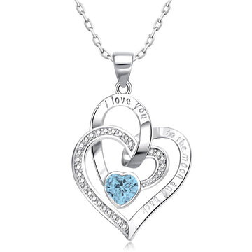 Silvery necklace, heart-shaped birthstone necklace, 925 silver plated zircon pendant necklace, women's jewelry gift, Valentine's Day gift for women's wives and girls
