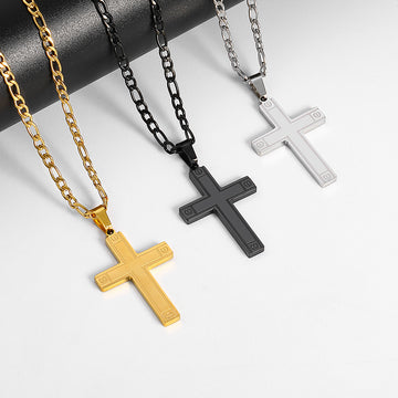 Black/golden/silvery, three to one single-layer chain, square cross pendant necklace,style B