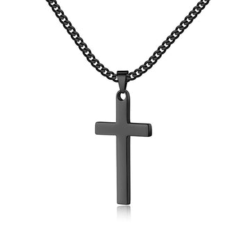 Silvery/black/golden, Cuban chain style chain, stainless steel melon seed buckle cross single-layer chain, style A1- Cuban chain