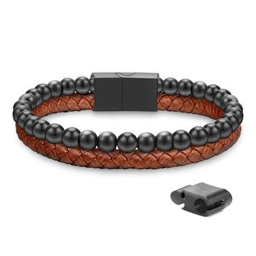 Leather Beaded Bracelets for Men Women 6MM Stone Adjustable Magnetic Clasp Bracelet Jewelry