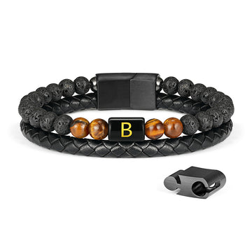 Tiger Eye Stone and Lava - Black Buckle, Black Bead Bracelet 01
