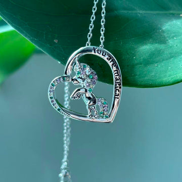 Silver, unicorn necklace, capital letter colored zircon necklace, 26 letters A-Z