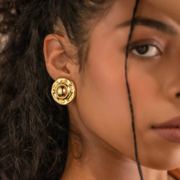 Golden, round disc stud earrings