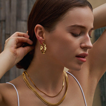 Golden, simple, luxurious, fashionable, sleek, round earrings