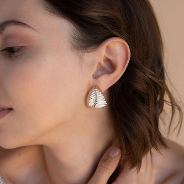 Silver/Golden, horizontal striped candy-shaped earrings