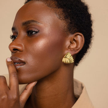 Golden, triangular rice and vegetable roll earrings