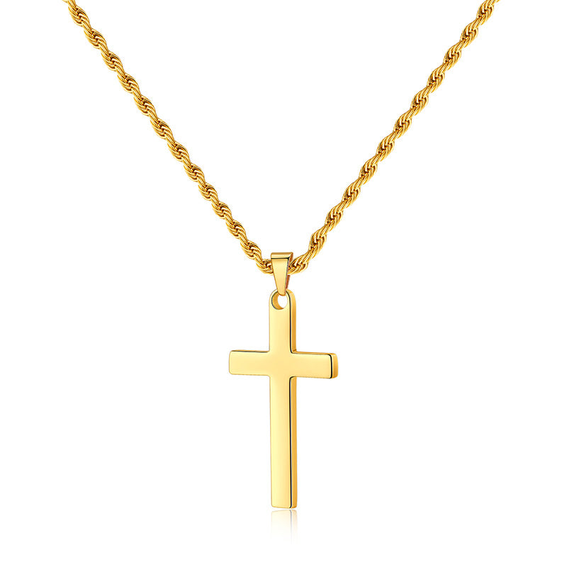 Silvery/black/golden, rope chain, stainless steel melon seed buckle cross single-layer chain, style A2 buckle rope chain