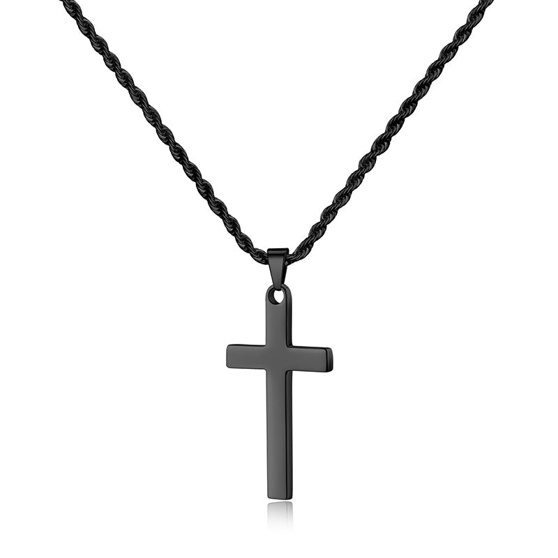 Silvery/black/golden, rope chain, stainless steel melon seed buckle cross single-layer chain, style A2 buckle rope chain