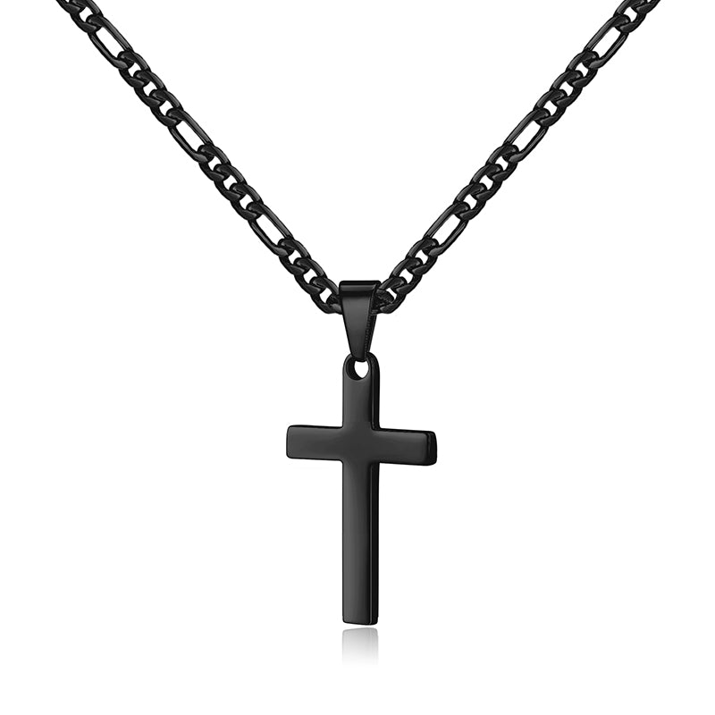 Black/golden/silvery, three to one single-layer chain, smooth cross pendant necklace