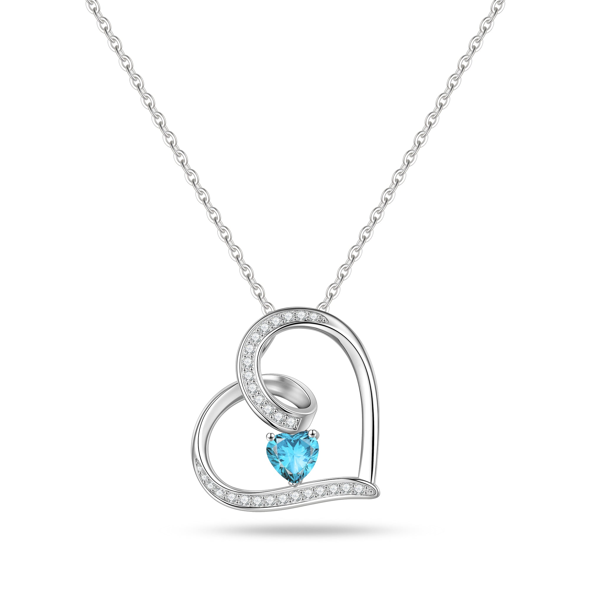 Romavan brand, left-tilted heart birthstone necklace, colored cubic zirconia pendant necklace, available from January to December