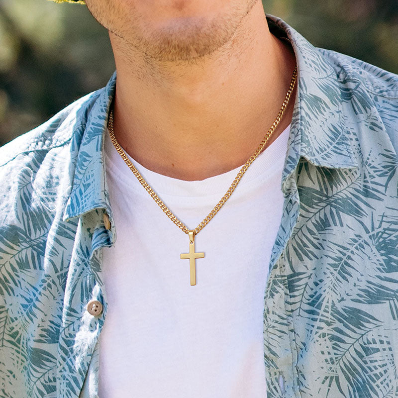 Silvery/black/golden, Cuban chain style chain, stainless steel melon seed buckle cross single-layer chain, style A1- Cuban chain