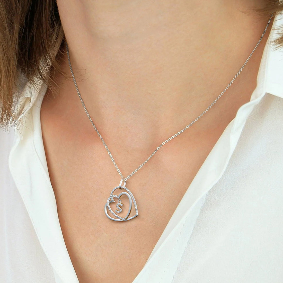 Romavan brand, double-heart necklace, capital letter pendant necklace, letters A-Z
