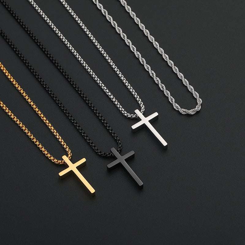 Black, three to one rope chain, stainless steel melon seed buckle cross double-layer chain, style B rope and Figaro buckle