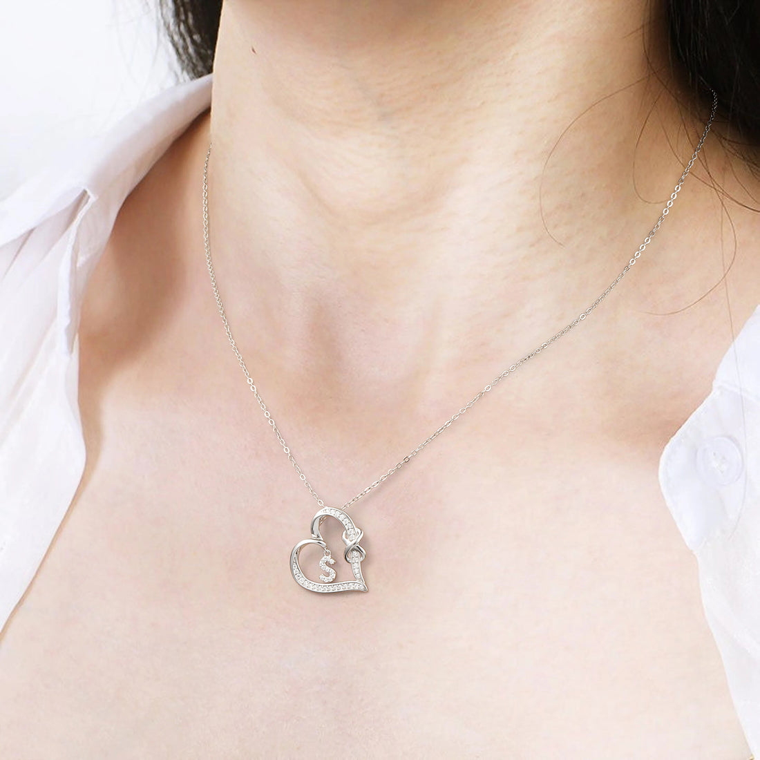 Romavan brand, heart-shaped double knot necklace, capital letter pendant necklace, letters A-Z