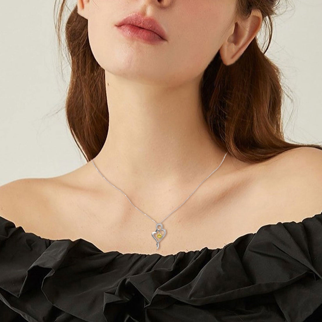 Silver necklace, heart-shaped birthstone necklace, 925 silver plated zircon pendant necklace, women's jewelry gift, Valentine's Day gift for women's wives and girls