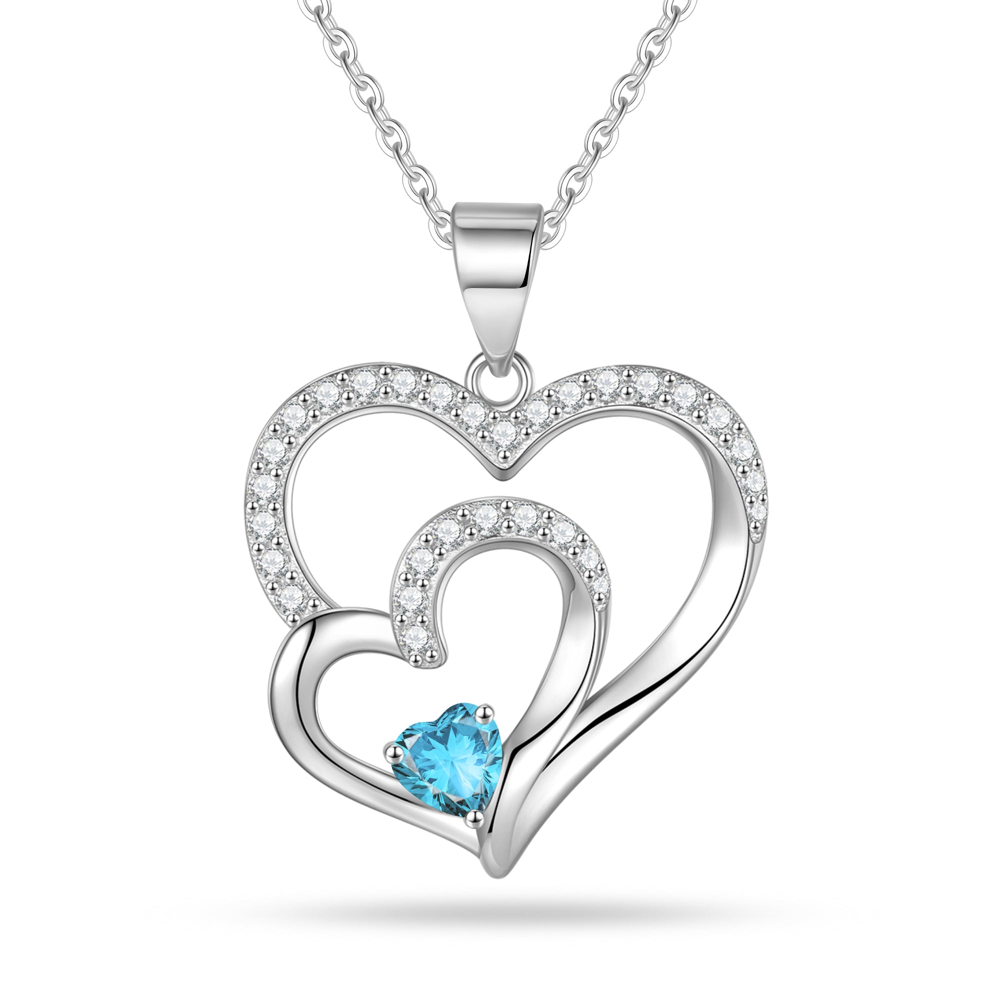 Romavan brand, double heart-shaped birthday stone necklace, colored cubic zirconia pendant necklace, for January to December