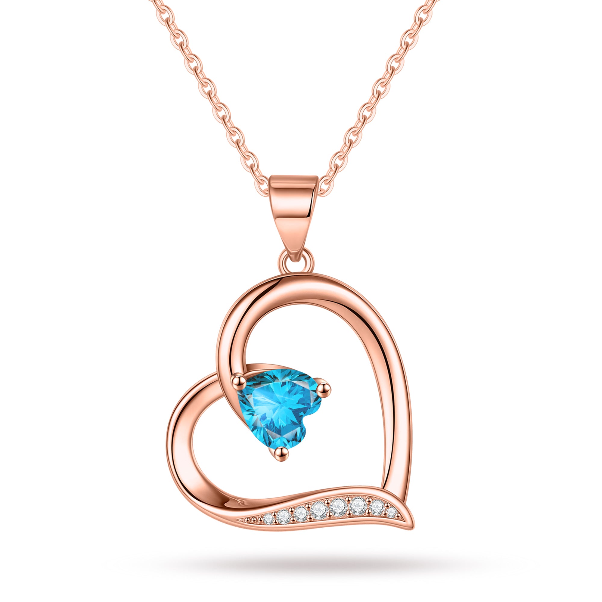 Romavan brand, rose gold heart-shaped birthstone necklace, colored cubic zirconia pendant necklace, for January to December