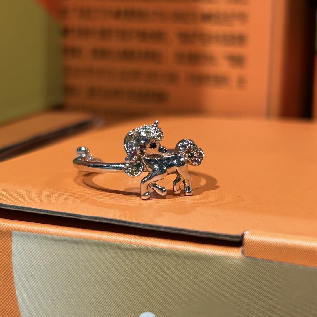 Silver/rose golden, unicorn ring, initial colored zircon ring, 26 letters A-Z