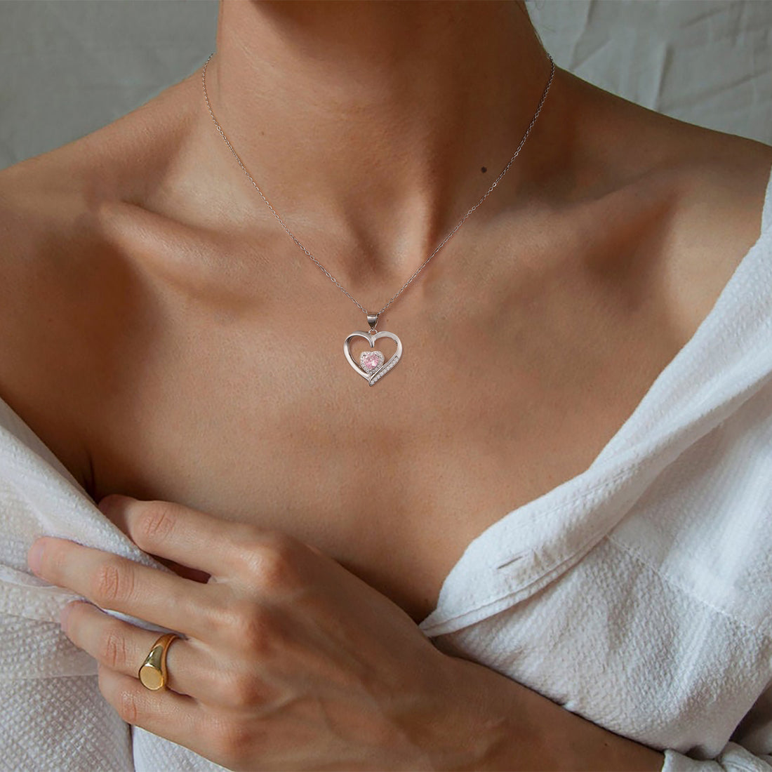 Silvery, women's heart-shaped birthstone necklace, S925 silver plated birthstone necklace, suitable for teenagers and girls, birthday jewelry gift;