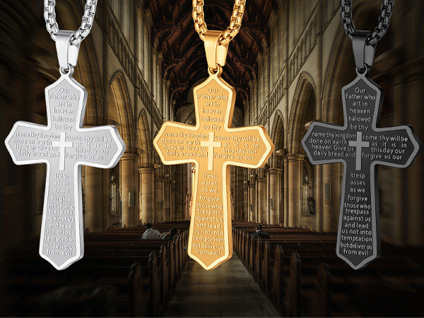 Black/golden/silvery, pearl chain style single-layer chain, small letter cross pendant necklace, style B chord prayer