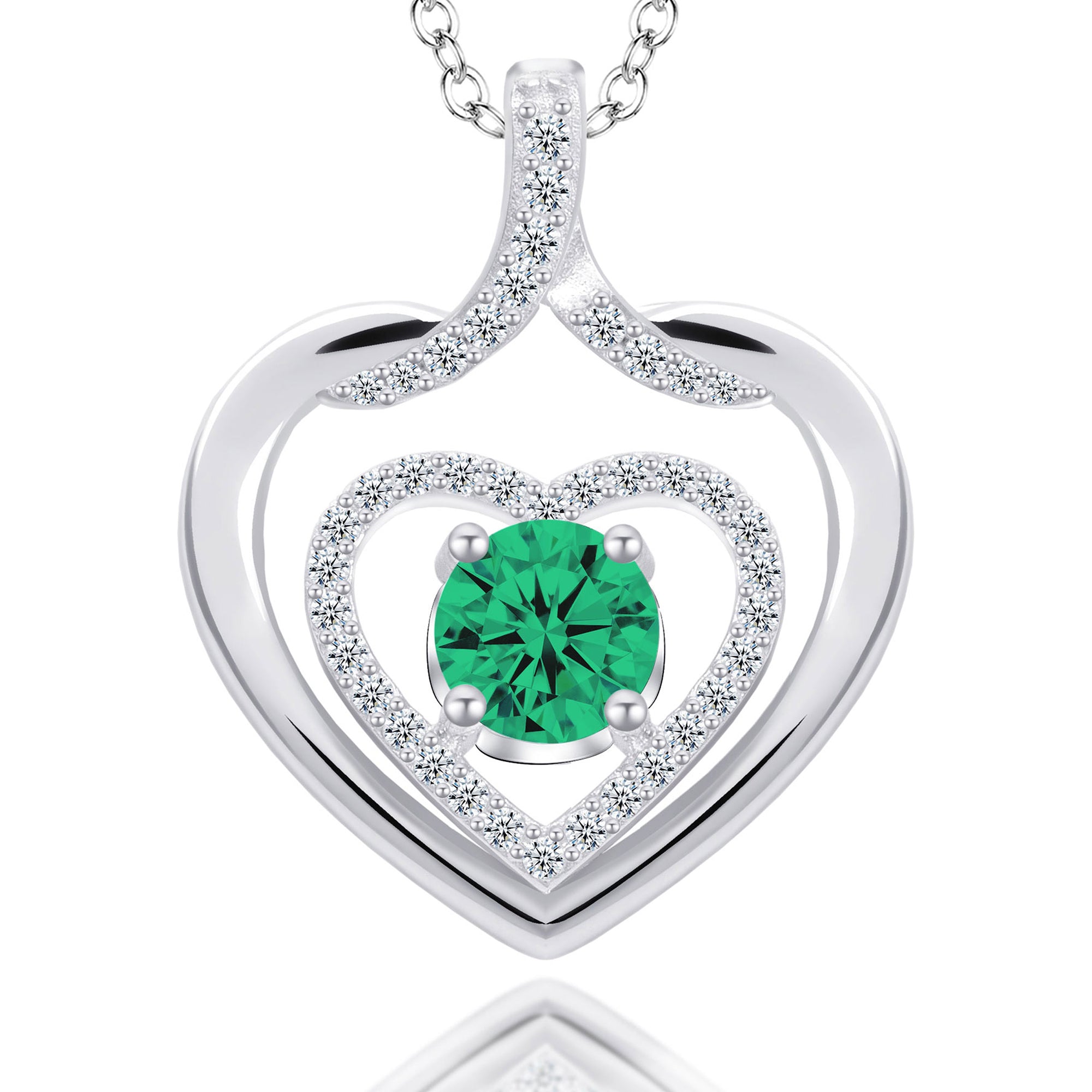 Silvery, twin heart birthstone necklace, S925 silver plated birthstone necklace, suitable for teenage girls, birthday jewelry gift;
