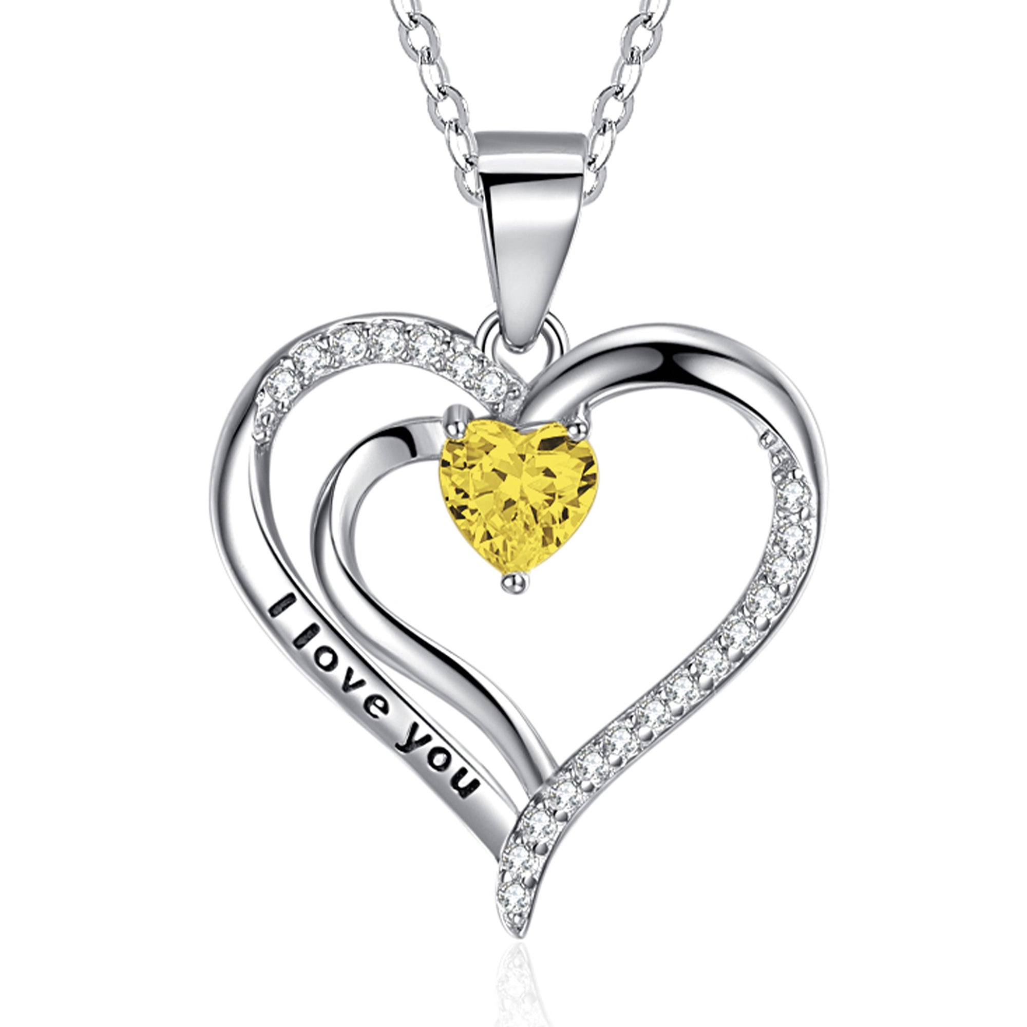 Silvery, double-sided heart-shaped birthstone necklace, S925 silver plated birthstone necklace, suitable for teenage girls, birthday jewelry gift;