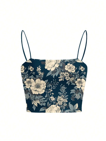 Blue, women's tank top, blue floral print