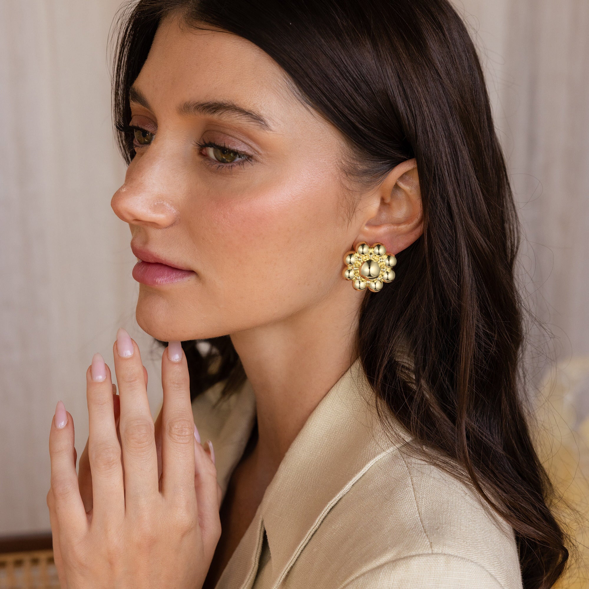 Golden, circular petal earrings