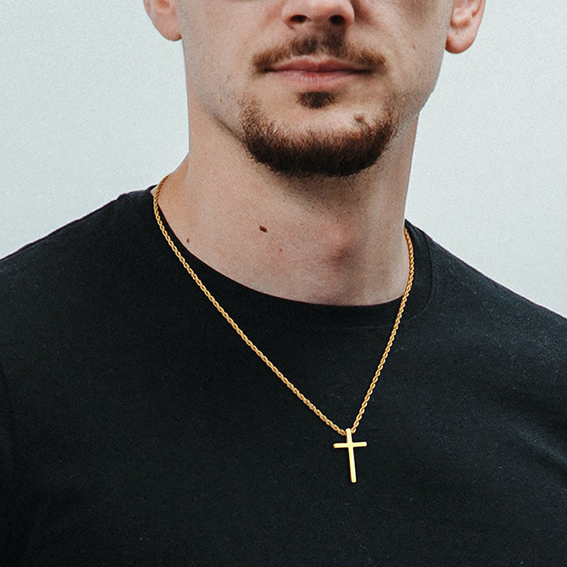 Golden, rope chain, stainless steel melon seed buckle cross single-layer chain, style A1 perforated