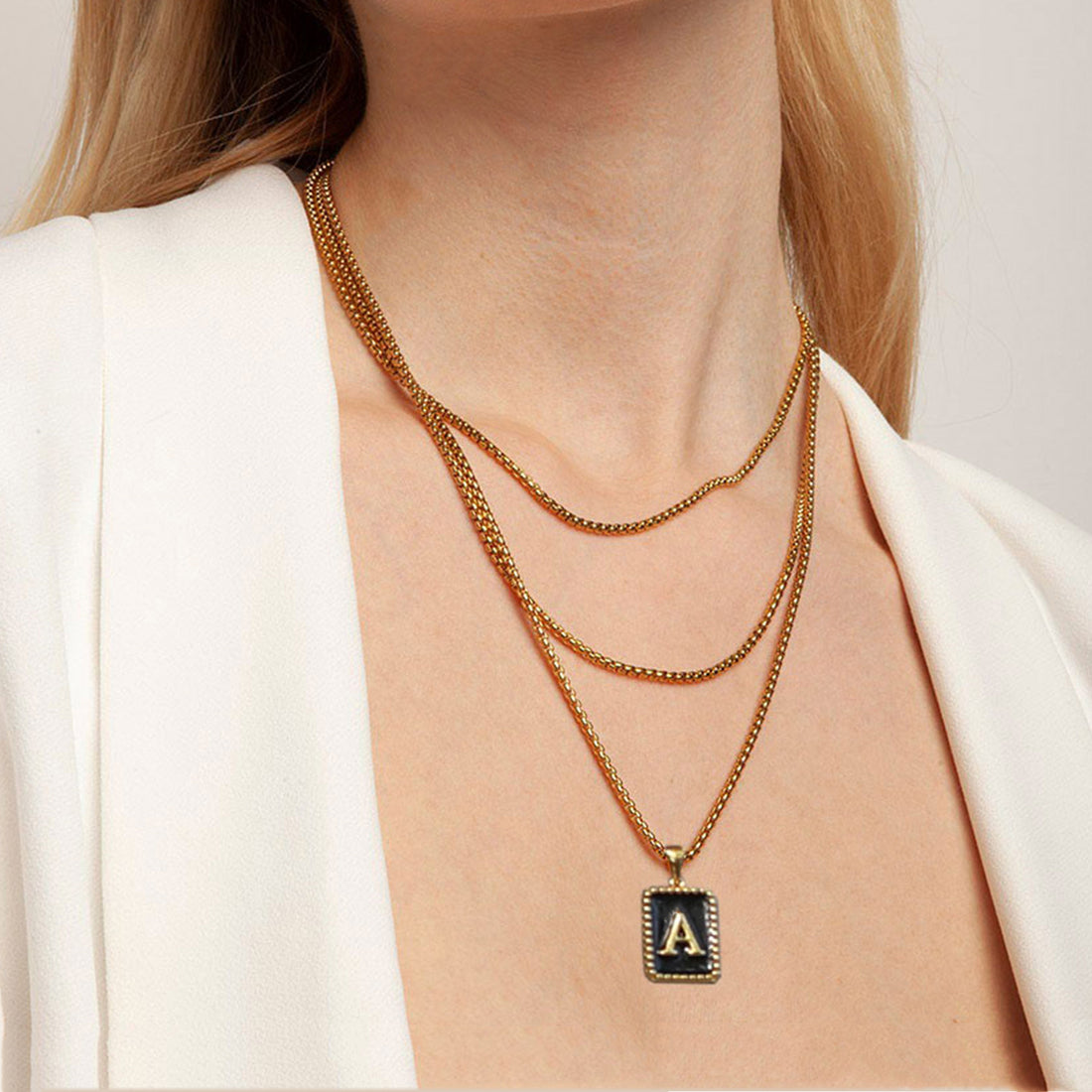 Black/Golden/Silvery Necklace, Initial Letter Pendant Necklace, Gun Black Plated/925 Silver Plated/18K Gold Plated, 2.5mm Box Chain Necklace, 20 inch Initial Letter Pendant Necklace, Unisex;