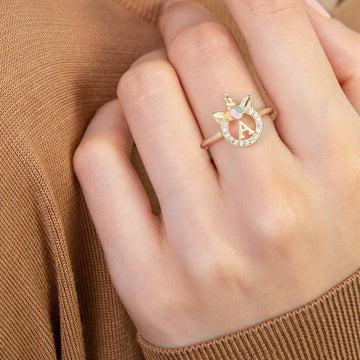 Children's jewelry, golden/rose golden/silvery ring, exquisite unicorn letter unicorn ring, 14K gold-plated/925 silver plated cute ring, hypoallergenic ring, suitable for teenage girls as a gift