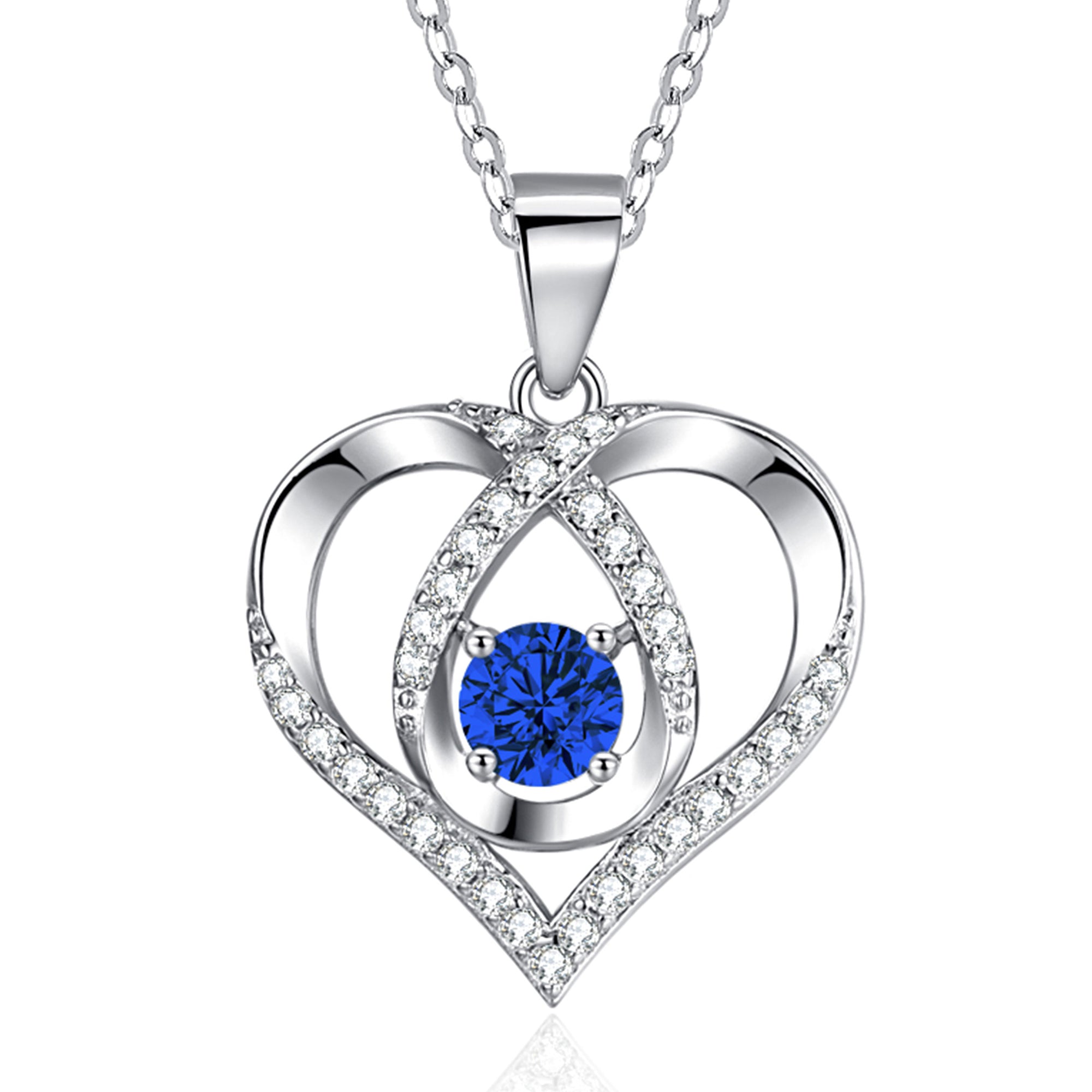Silvery, droplet shaped heart-shaped birthstone necklace, S925 silver plated birthstone chain, suitable for teenage girls, birthday jewelry gift;