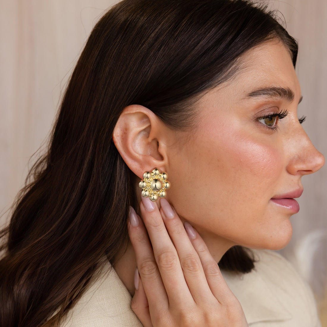 Golden, circular petal earrings
