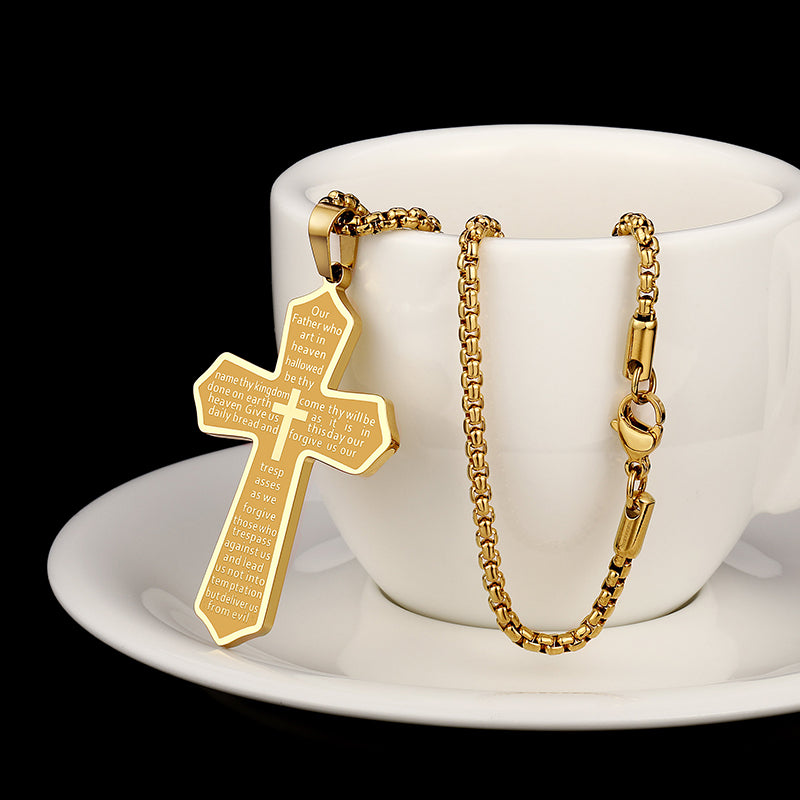Black/golden/silvery, pearl chain style single-layer chain, small letter cross pendant necklace, style B chord prayer