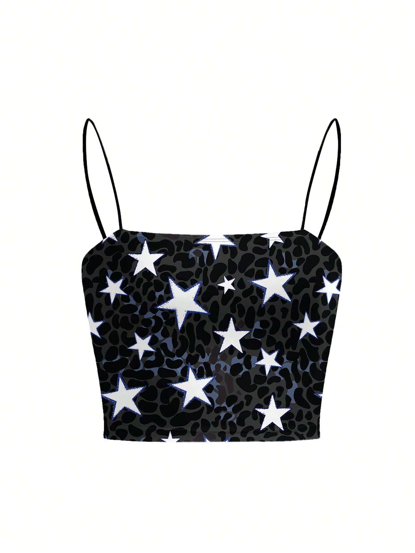 Black, women's tank top with star print