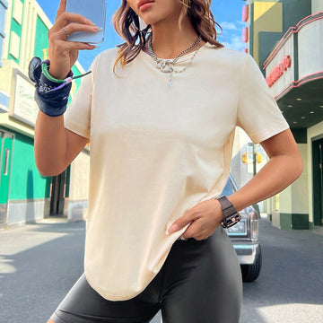 Deep apricot color, women's T-shirt, casual loose fit