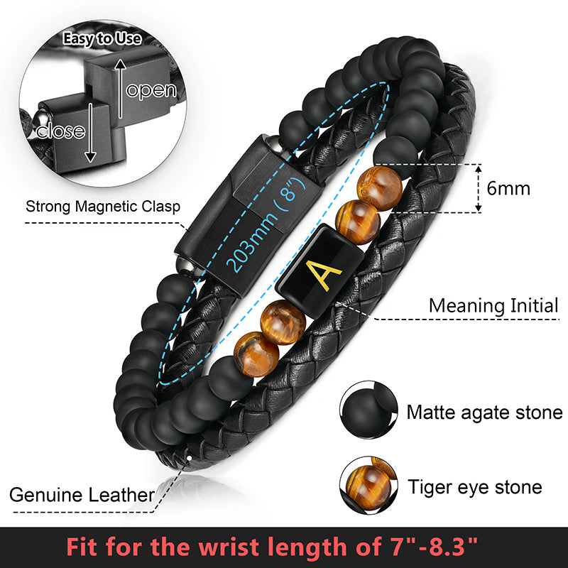 Tiger Eye Stone&Matte Agate - Black Buckle, Black Bracelet Matte Agate